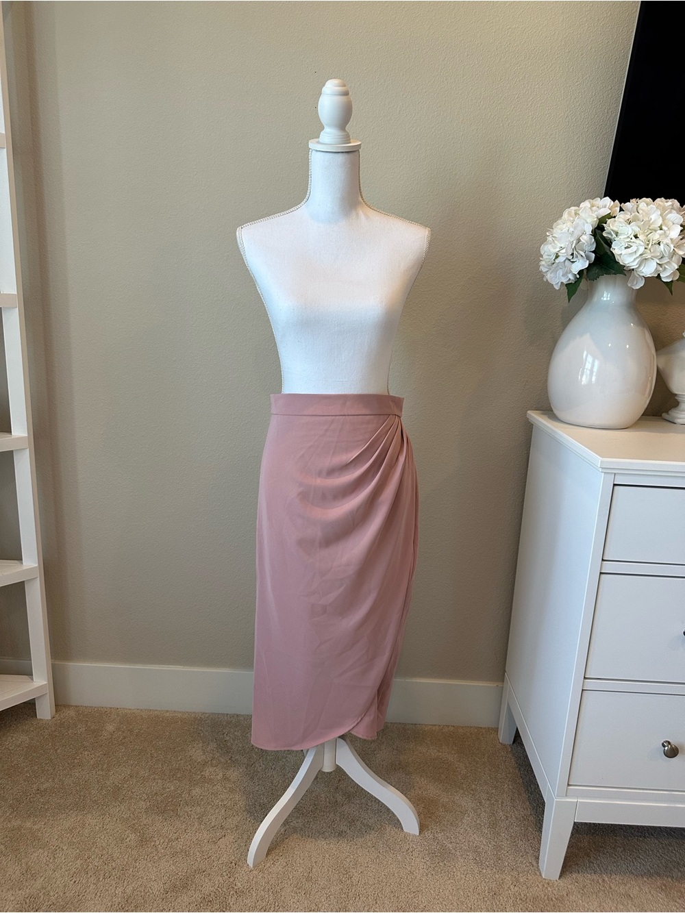 Chicwish Dusty Rose Draped Midi Skirt